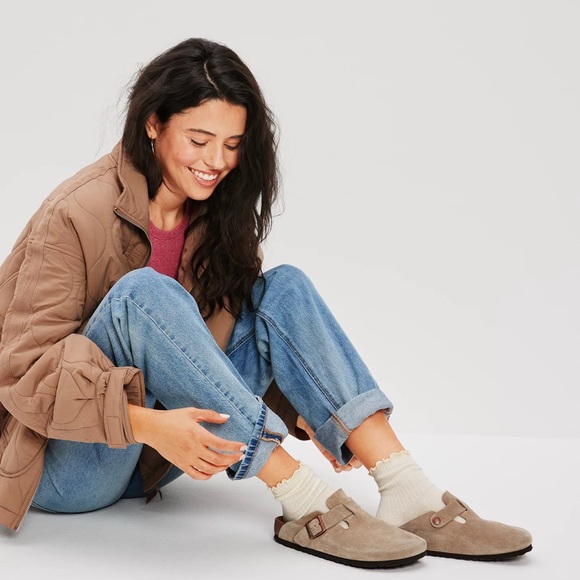 NWT Authentic Birkenstock Boston Suede Clog with Soft Footbed in Taupe - Picture 7 of 12